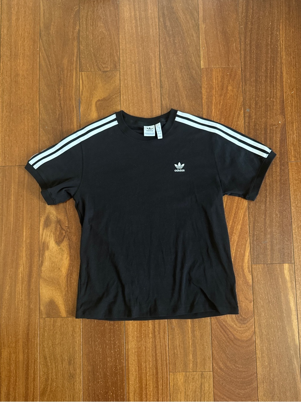 adidas Black Tee with White Stripes women Shirt